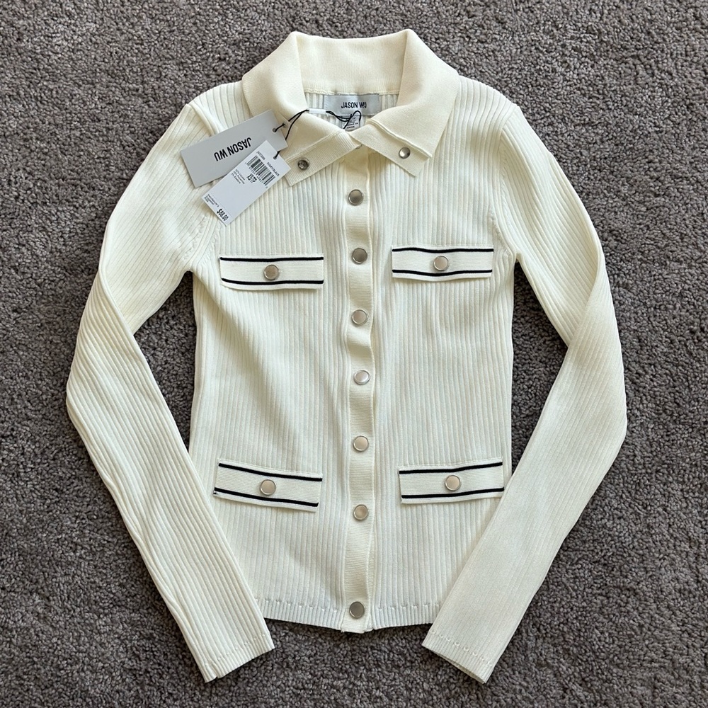 Jason Wu Cream Ribbed Button-Up Cardigan